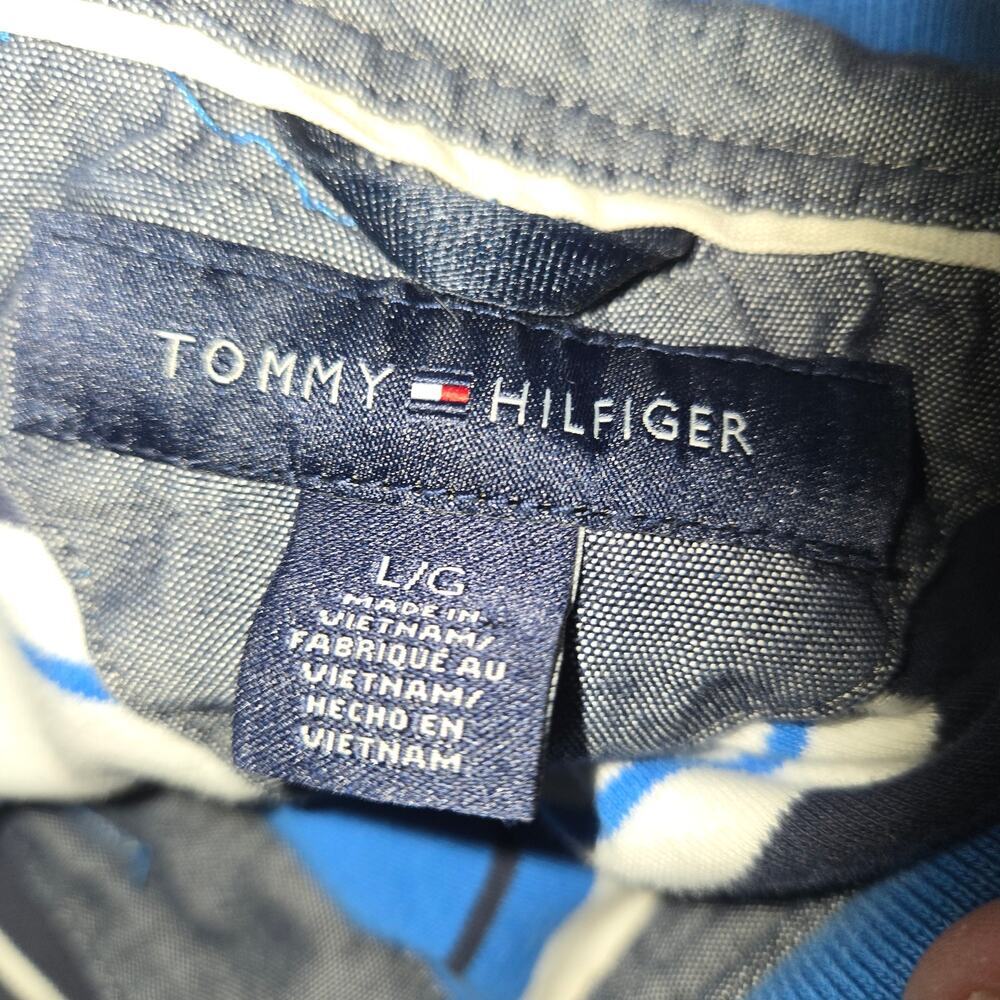 Tommy Hilfiger Striped Polo Shirt Large Blue White Classic Fit - Picture 3 of 11